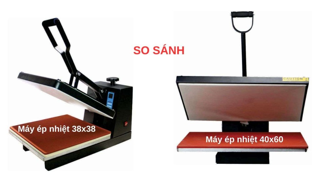 So sánh máy ép nhiệt 38x38 và 40x60 – Nên chọn loại nào cho xưởng in của bạn?