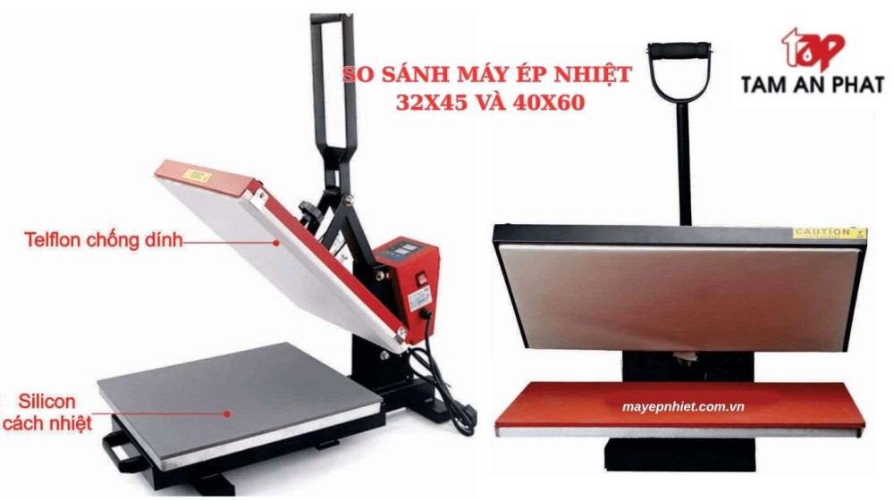 So sánh máy ép nhiệt 32x45 và 40x60: máy in áo nào hiệu quả?