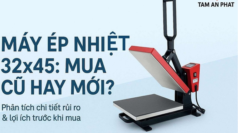 Nên mua máy ép nhiệt 32x45 cũ hay máy mới? [Phân tích rủi ro & lợi ích]
