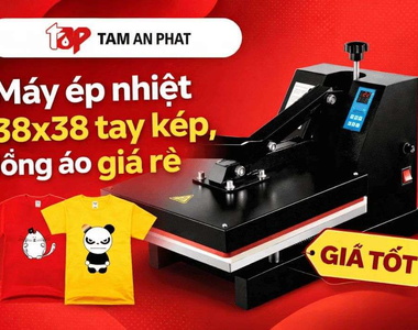 Máy ép nhiệt 38x38 tay kép lồng áo, giá rẻ cho xưởng in nhỏ