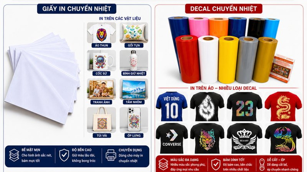 So sánh giấy in chuyển nhiệt và giấy decal: Ưu nhược điểm chi tiết