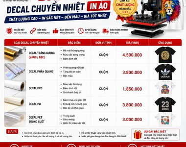 Báo Giá Decal Chuyển Nhiệt 2025 - Decal In Áo Chất Lượng Cao, Giá Tốt