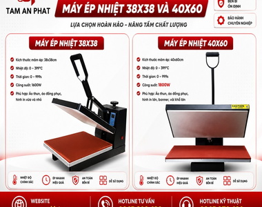 So sánh máy ép nhiệt 38x38 và 40x60 – Nên chọn loại nào cho xưởng in của bạn?