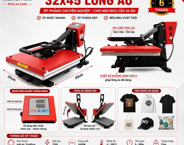 Máy ép nhiệt phẳng 32x45 lồng áo cao áp khổ A3 chính hãng