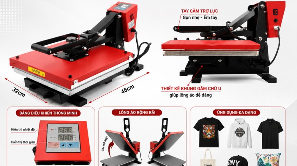 Máy ép nhiệt 32x45 lựa chọn tối ưu cho in áo thun chuyên nghiệp