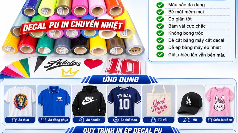 Decal PU in chuyển nhiệt ép áo đa sắc màu siêu cuốn