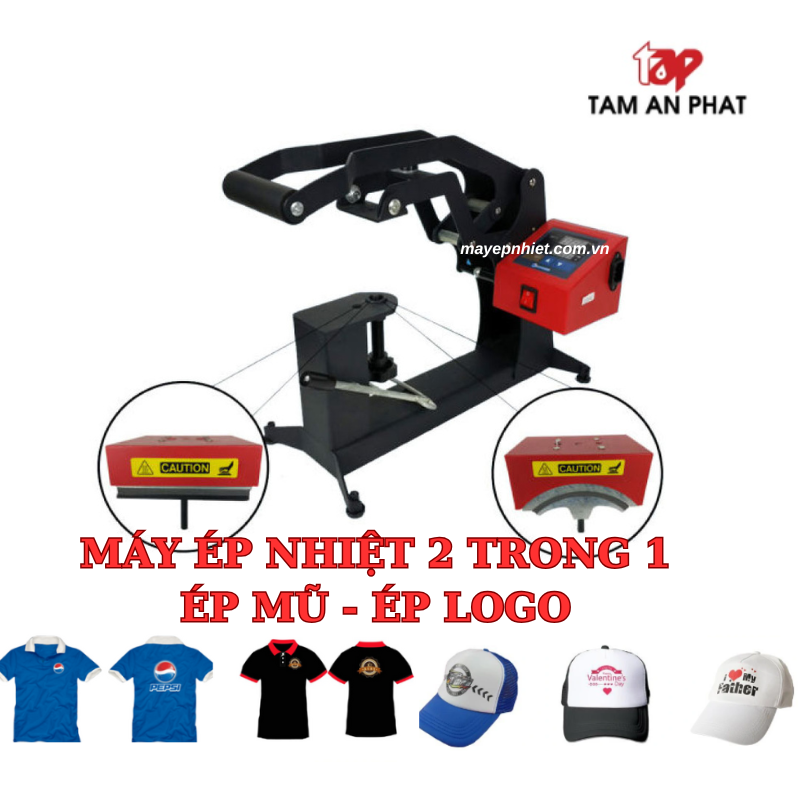 Máy ép nhiệt logo và mũ (máy ép nhiệt 2 trong 1)