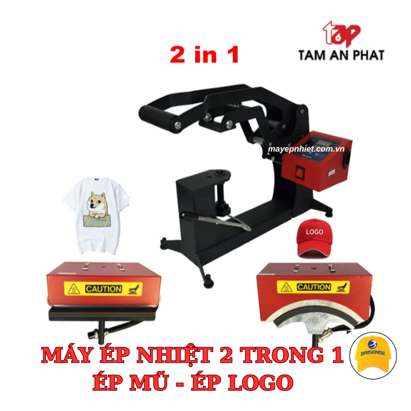 Máy ép nhiệt logo + khuôn ép mũ (máy ép nhiệt 2 trong 1)