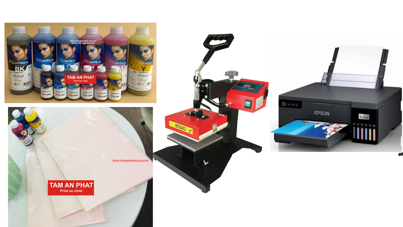 Combo Máy Ép nhiệt + Giấy In chuyển nhiệt + Mực In chuyển nhiệt Tâm An Phát