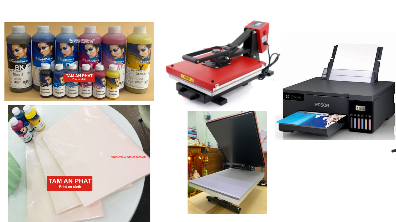 Combo Máy Ép nhiệt + Giấy In chuyển nhiệt + Mực In chuyển nhiệt Tâm An Phát