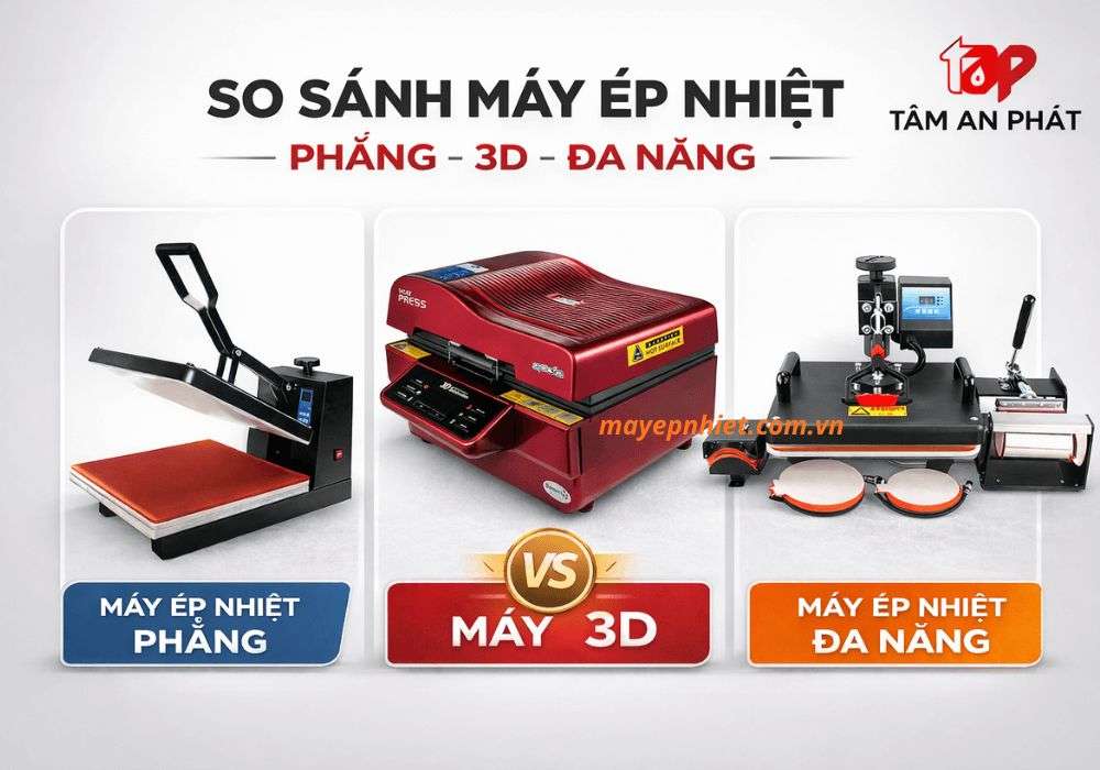 So Sánh Chi Tiết Máy Ép Nhiệt Phẳng, 3D và Đa Năng