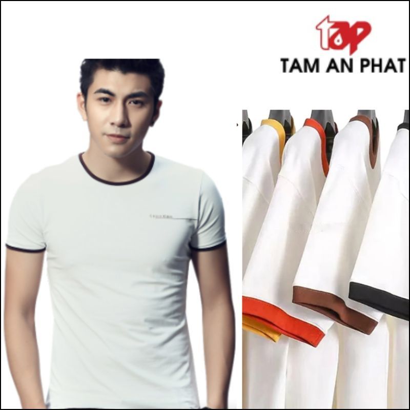 Phôi áo trắng viền màu vải cotton 65/35
