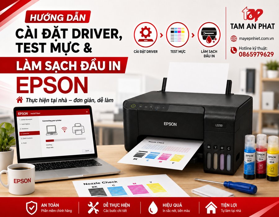 Hướng dẫn cài driver, test mực và làm sạch đầu in Epson tại nhà