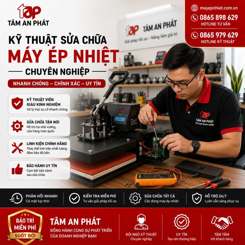 Sửa chữa thay thế linh kiện máy ép nhiệt chính hãng chuyên nghiệp tại Tâm An Phát