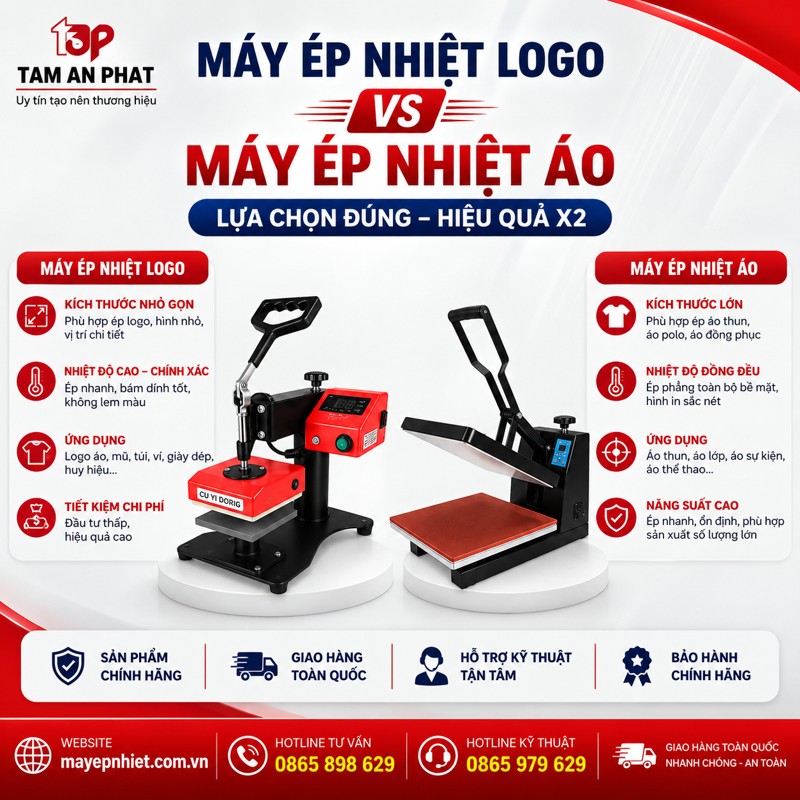 So sánh máy ép nhiệt logo và máy ép nhiệt áo