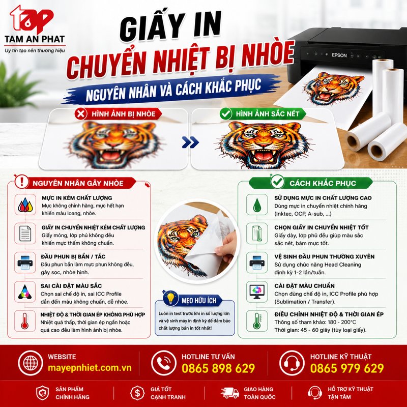 giấy in chuyển nhiệt bị nhòe nguyên nhân và cách khắc phục