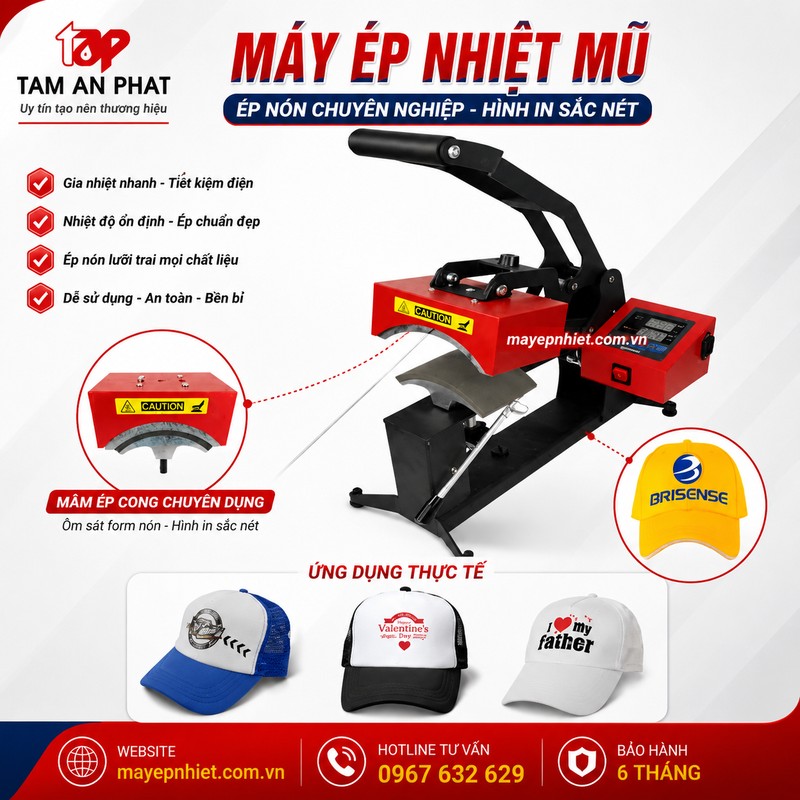 Máy ép nhiệt mũ giá rẻ chất lượng Tâm An Phát