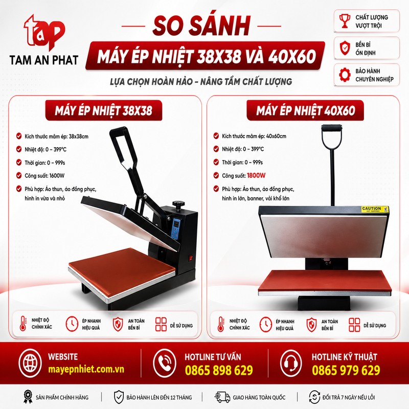 So sánh máy ép nhiệt 38x38 và máy ép nhiệt 40x60