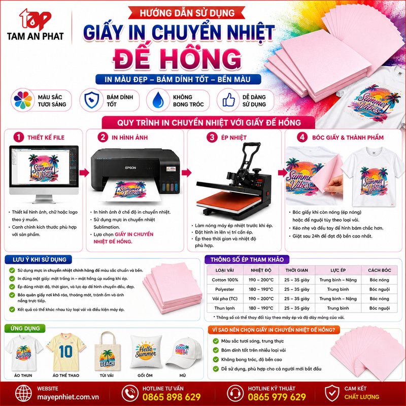 hướng dẫn sử dụng giấy in chuyển nhiệt đế hồng
