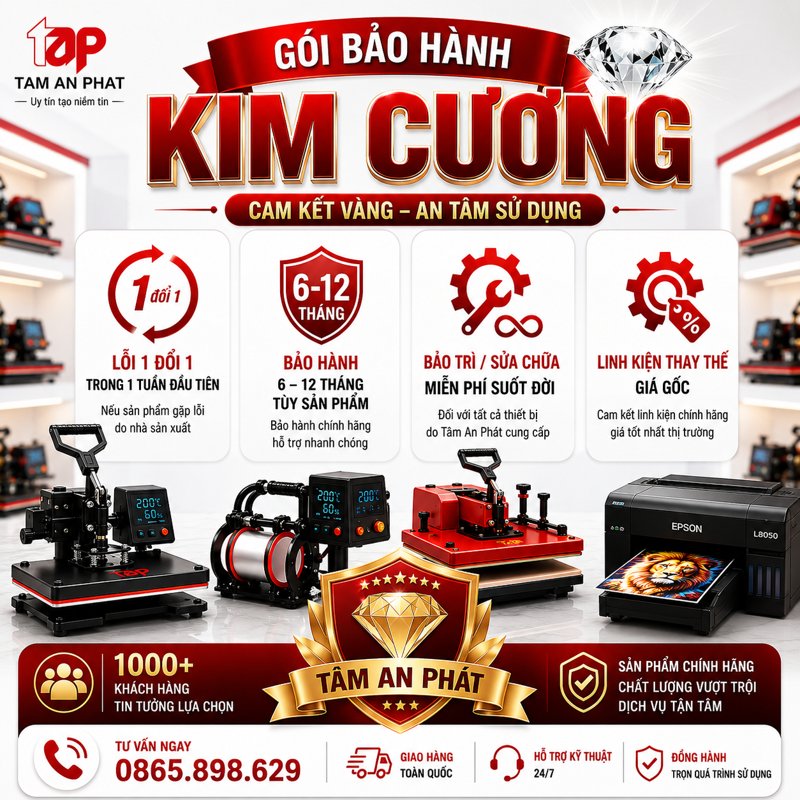 Mua máy ép nhiệt Tâm An Phát tặng gói bảo hành kim cương