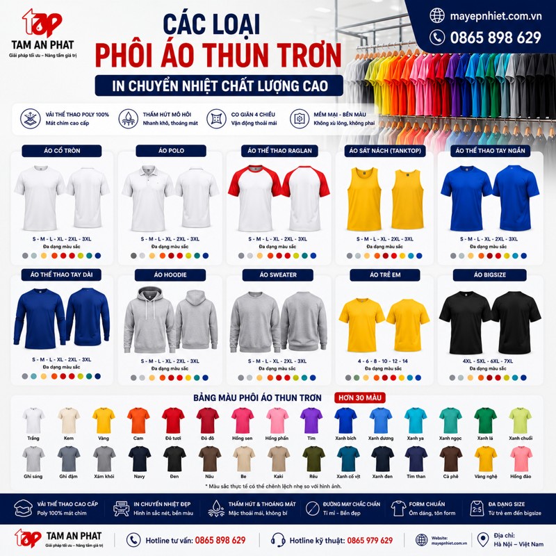 Mua phôi áo in chuyển nhiệt chất lượng, giá rẻ tại Tâm An Phát