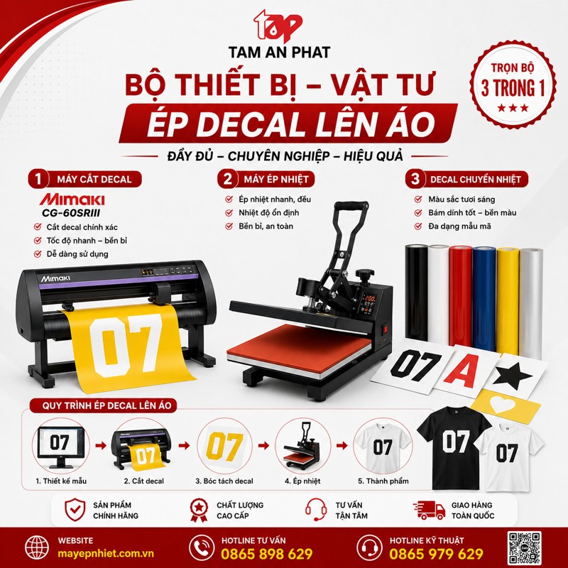 bộ thiết bị và vật tư in decal lên áo