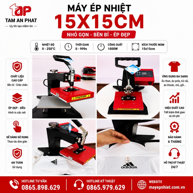 Hướng dẫn sử dụng máy ép chuyển nhiệt mini 15x15 in logo lên áo