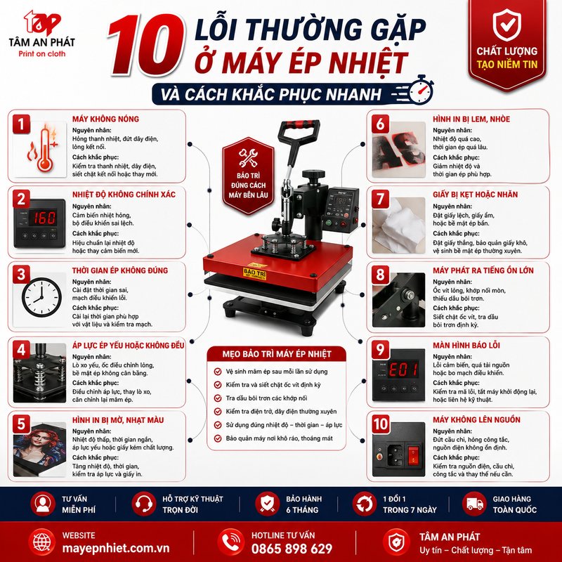 10 lỗi thường gặp ở máy ép nhiệt nguyên nhân và cách khắc phục nhanh chóng