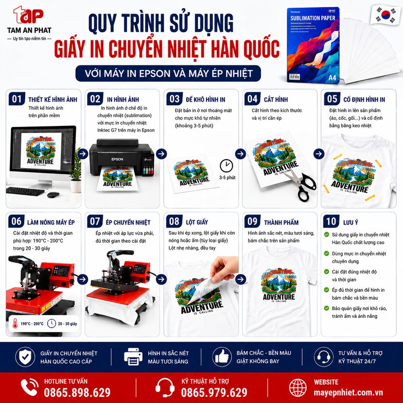Quy trình sử dụng giấy in chuyển nhiệt Hàn Quốc với máy in Epson và máy ép nhiệt