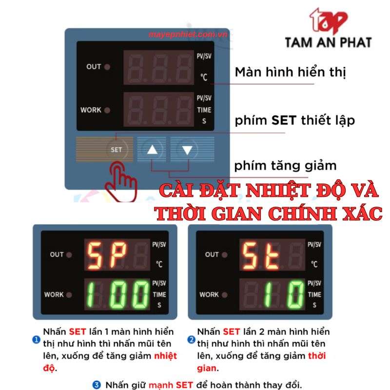 Hướng dẫn cài đặt nhiệt độ và thời gian trên máy ép nhiệt