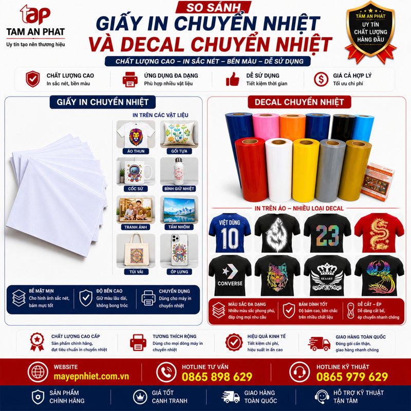 So sánh phương pháp in decal và in chuyển nhiệt lên áo thun