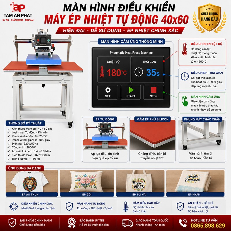 Màn hình điều khiển máy ép nhiệt tự động 40x60