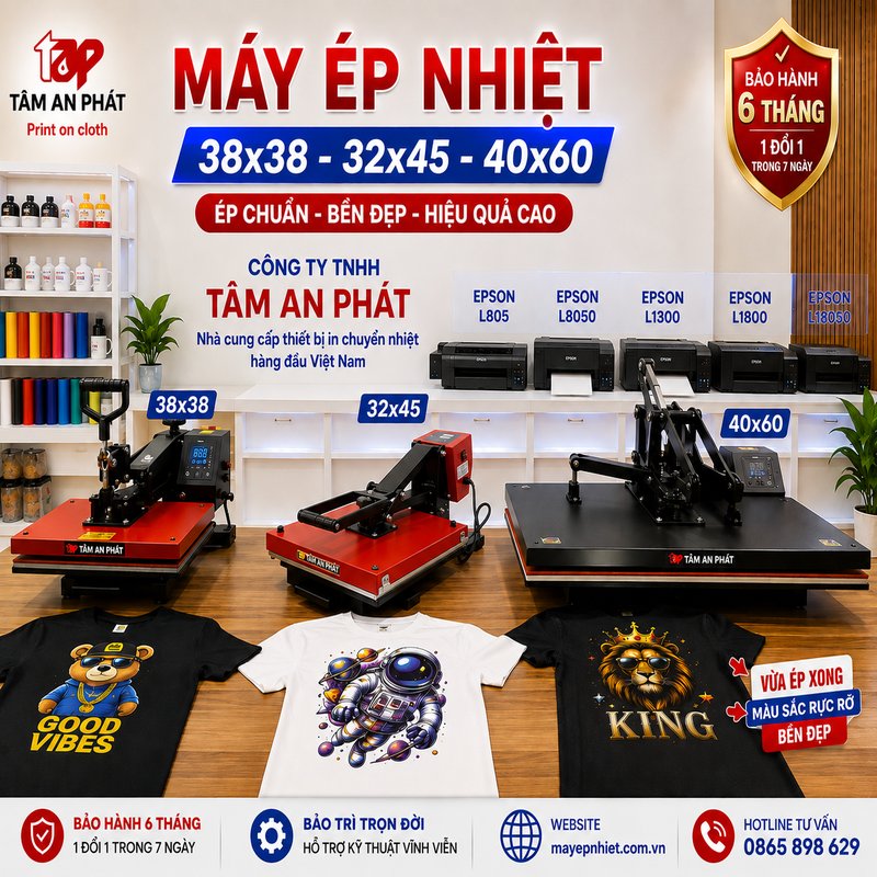 Các dòng máy ép nhiệt decal 38x38 32x45 và 40x60