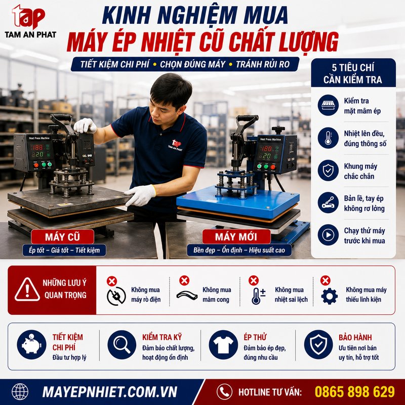 Kinh nghiệm mua máy ép nhiệt cũ chất lượng giá rẻ