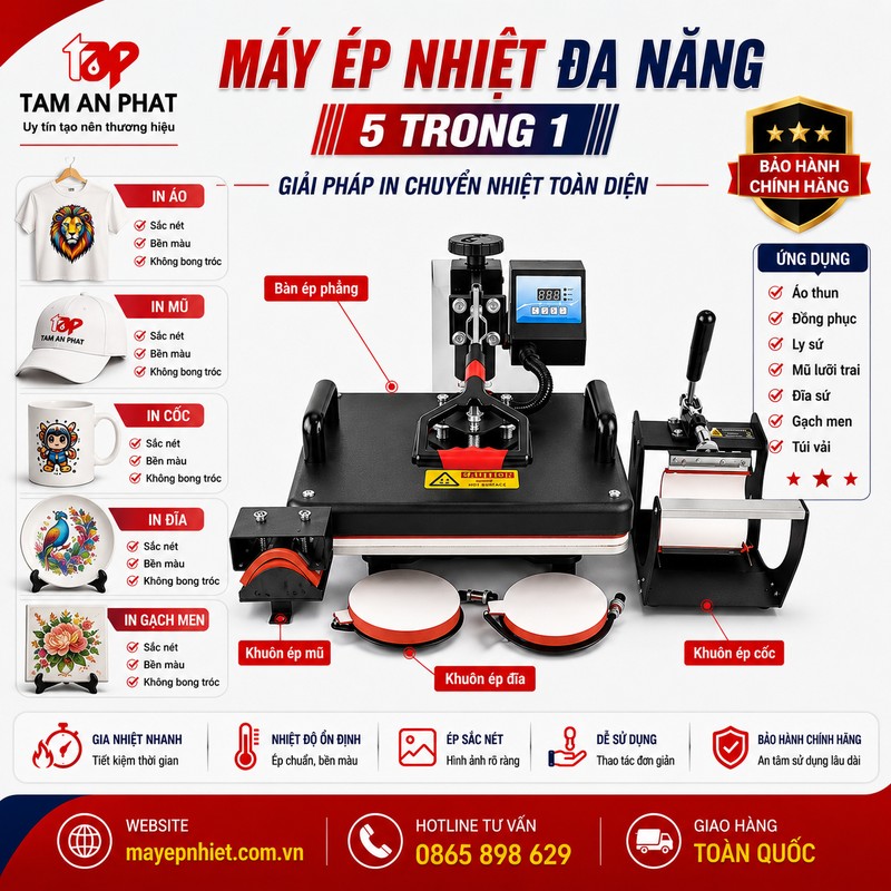 Máy ép nhiệt đa năng ép áo cốc mũ đĩa