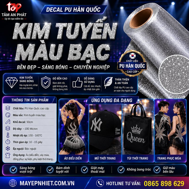 Bề mặt Decal PU kim tuyến bạc lấp lánh