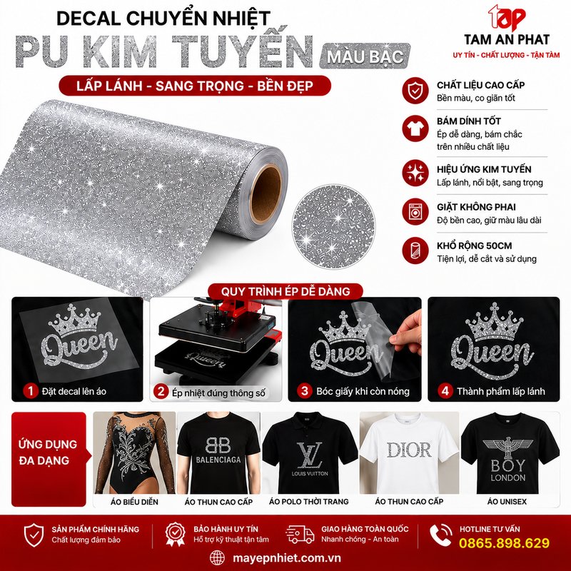 Decal PU Hàn Quốc kim tuyến màu bạc