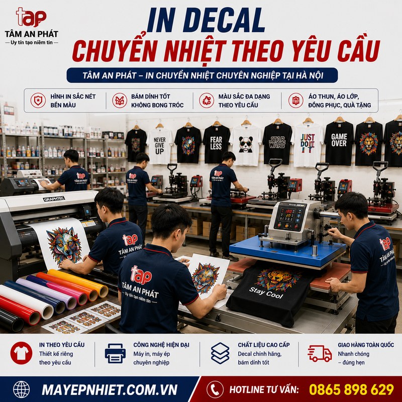 In decal chuyển nhiệt lên áo bằng máy ép nhiệt