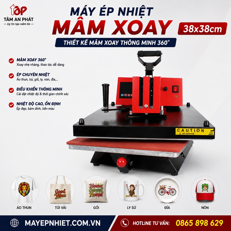Máy ép nhiệt mâm xoay 38x38 chuyên ép áo