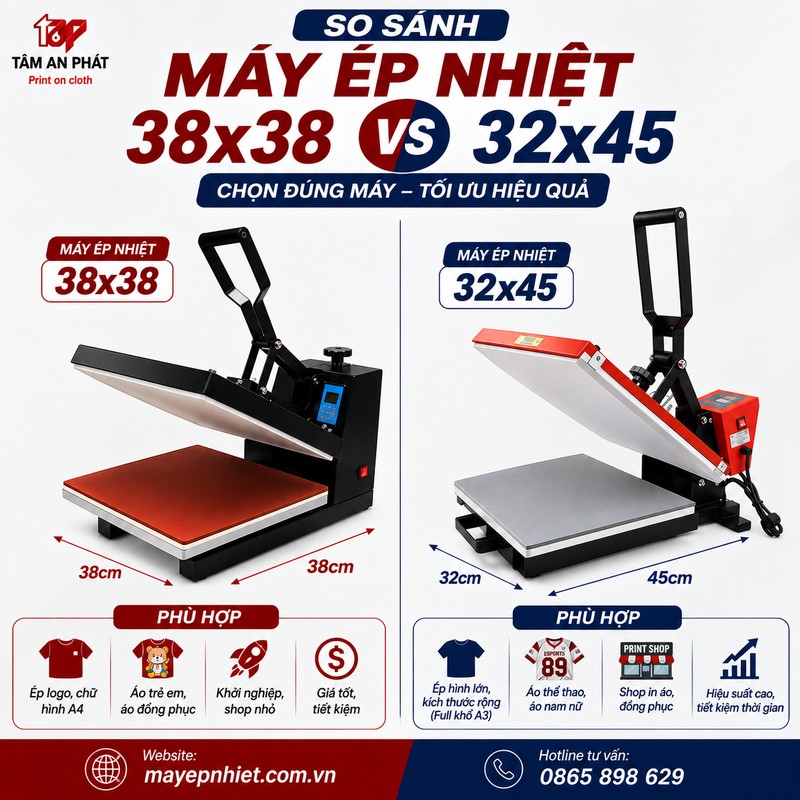 So sánh máy ép nhiệt 38x38 và máy ép nhiệt 32x45