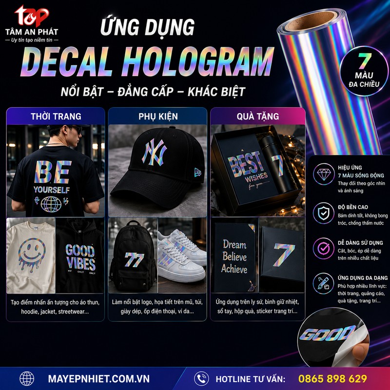 Ứng dụng decal chuyển nhiệt Hologram trên áo hoodie mũ và túi