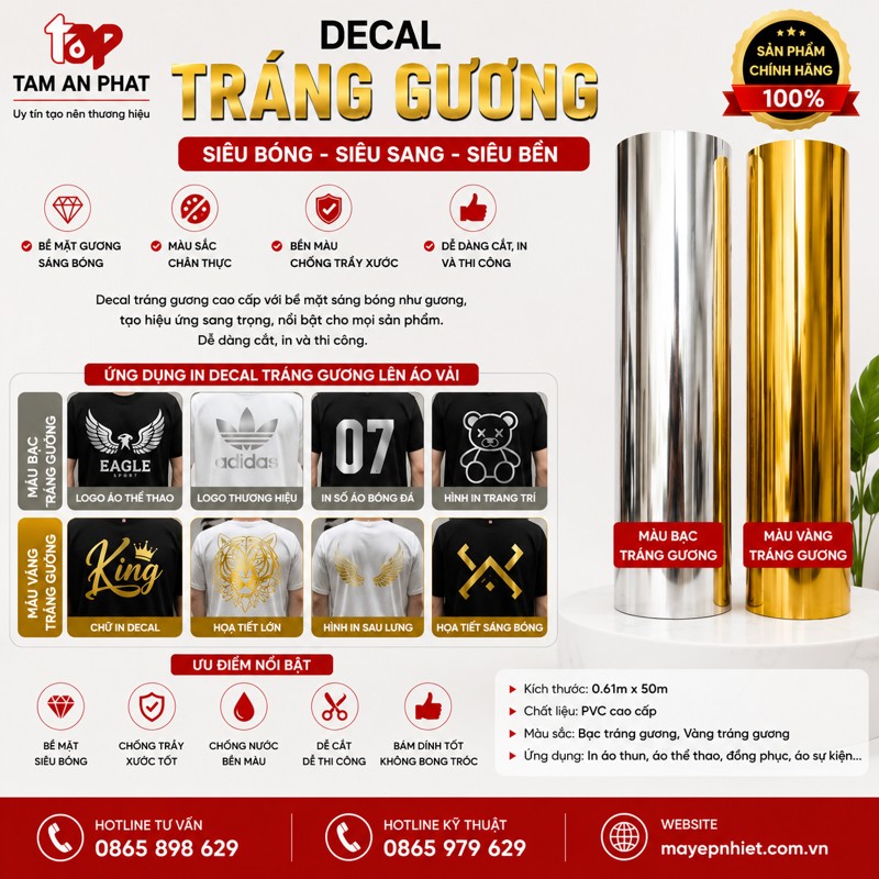 Decal tráng gương ép áo tạo hiệu ứng ánh kim