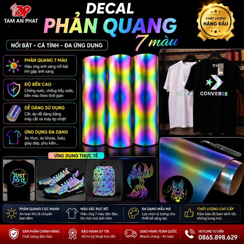 Decal phản quang 7 màu ép áo thời trang