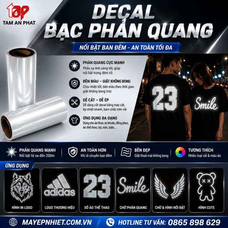 Decal phản quang bạc ép áo