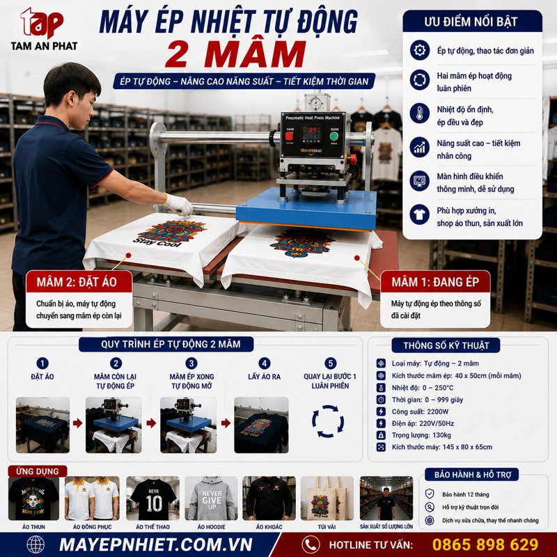 máy ép nhiệt 40x60 tự động khí nén