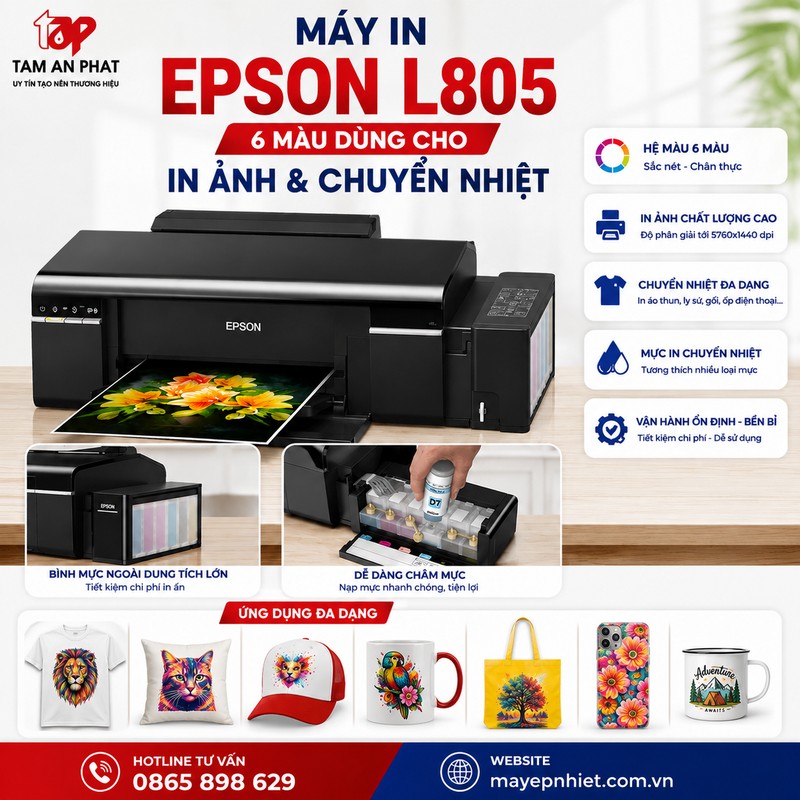 Máy in Epson L805 6 màu dùng cho in ảnh và chuyển nhiệt