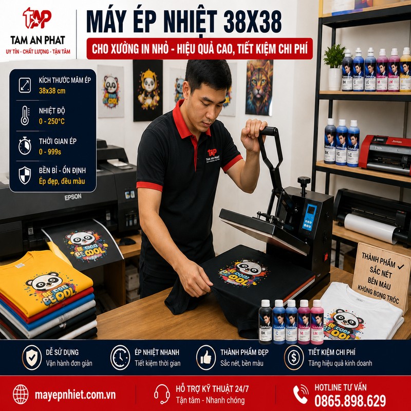 Máy ép nhiệt 38x38 dùng để in áo