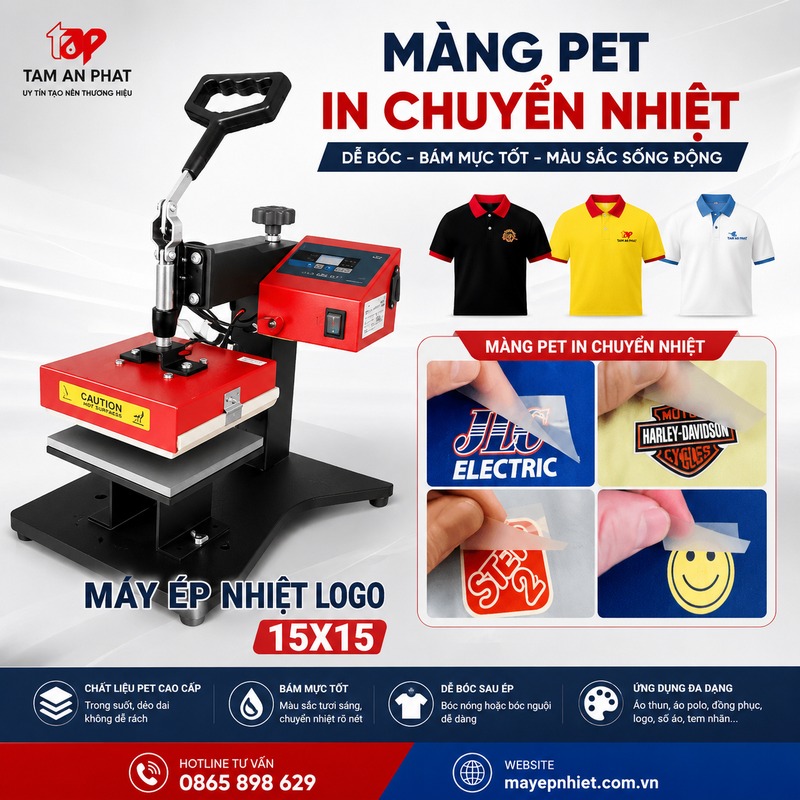 Máy ép nhiệt logo 15x15 ép áo