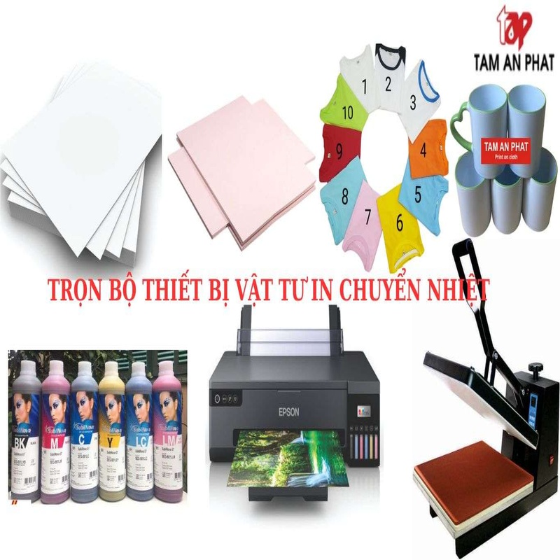 Bộ thiết bị in chuyển nhiệt gồm máy in, máy ép nhiệt và vật tư